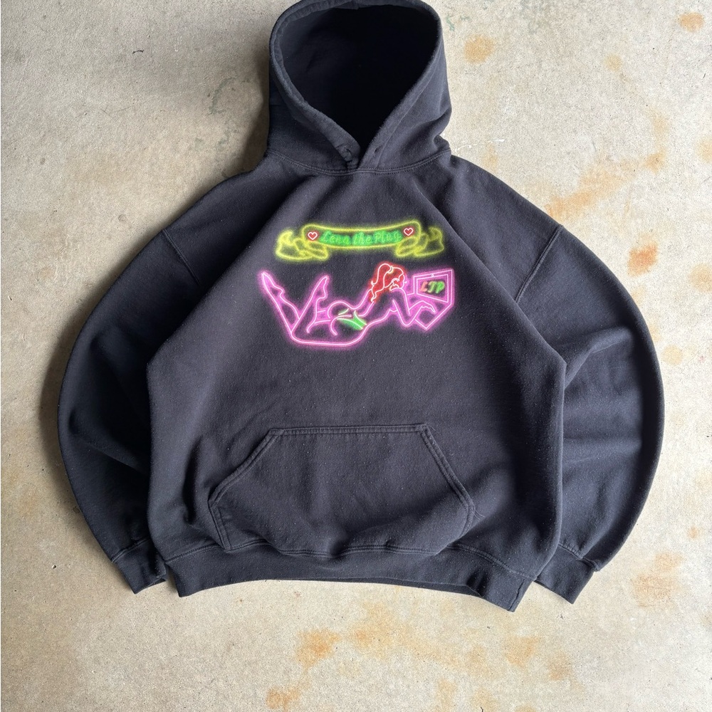 Lena The Plug Boxy Faded Black Neon Hoodie